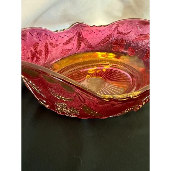 VINTAGE Delaware US GLASS Pink Rose Stain Fruit BANANA Bowl Gold Accent ANTIQUE - Picture 4 of 16